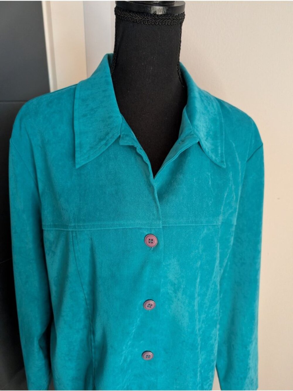 Sag‎ Harbor Turquoise Sueded Button Up Shacket - 16 - Picture 2 of 6
